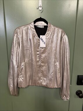 blue.b Metallic Silver Bomber Jacket